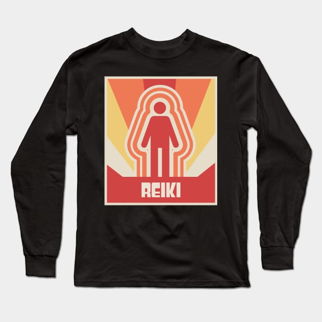 Retro Vintage Chakra Qi Reiki Long Sleeve T-Shirt by MeatMan